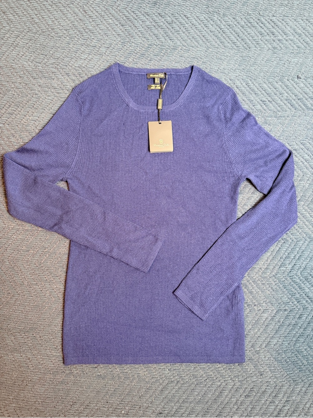 Massimo Dutti Women's Purple Ribbed Knit Wool Silk Long Sleeve Sweater Top Size